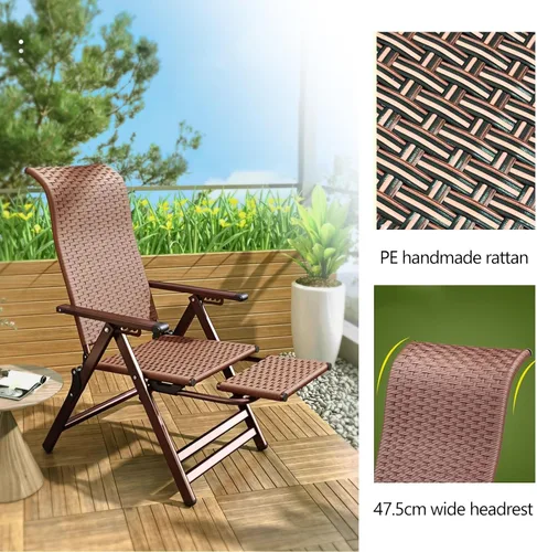 Miniatura 5 de Silla plegable de ratán, reclinable plegable con reposapiés telescópico, sillas de césped ajustables para comedor, fiesta, boda, jardín (negro)