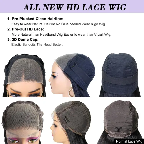 Miniatura 3 de Pelucas de cabello humano ondulado con encaje frontal HD de 6 x 4, cabello humano prearrancado con abuelitos para principiantes, sin pegamento