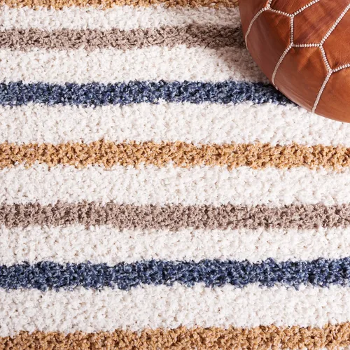 Miniatura 7 de SAFAVIEH Calico Shag Collection - Alfombra para pasillo, 2 pies 2 pulgadas x 8 pies, color marfil y dorado, diseño a rayas, no desprende pelusa