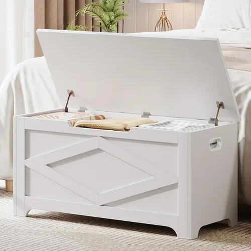 Miniatura 6 de GAOMON Baúl de almacenamiento, banco de almacenamiento de madera, banco de zapatos de estilo moderno con bisagra de seguridad para entrada