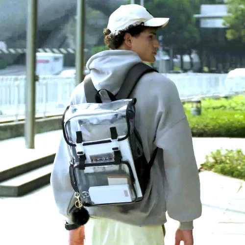 Miniatura 7 de Mochila transparente, aprobada por el estadio, para niñas y niños, mochila transparente de PVC resistente para mujeres y hombres
