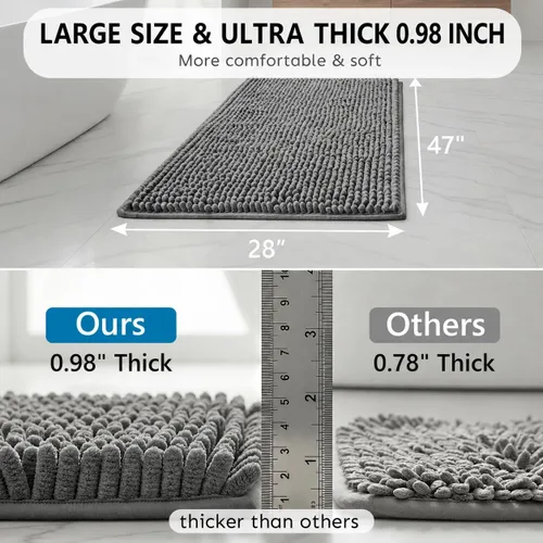 Miniatura 2 de Secura Alfombras de Baño, 47 x 28 Pulgadas, Extra Suaves y Gruesas, Alfombra de Baño Absorbente de Agua, Lavable a Máquina Alfombras de Baño Gris