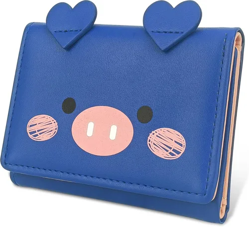 Miniatura 58 de CONISY Lindas carteras para mujer, de cuero con bloqueo RFID, pequeña cartera triple con ventana de identificación para niñas y mujeres