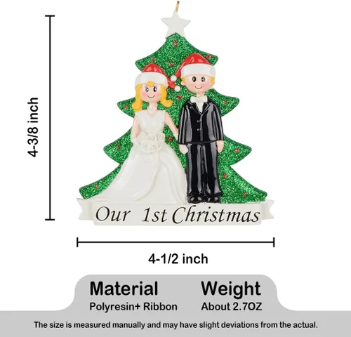 Miniatura 4 de Nuestro primer adorno de Navidad de boda para pareja - Adorno personalizado de árbol de Navidad para pareja recién casada - Mr & Mrs primer adorno