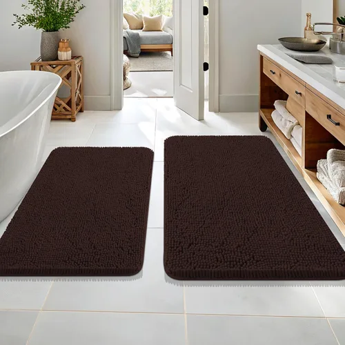 Miniatura 22 de OLANLY Juego de alfombras de baño de 2 piezas, alfombras de baño de chenilla suave y absorbente y alfombra de contorno en forma de U para inodoro