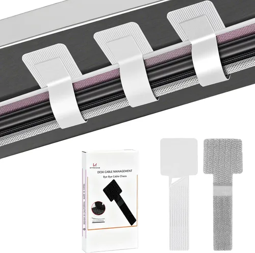 Miniatura 8 de Gestión de cables de escritorio, organizadores de cables para cordones - Actualización 48 PCS bridas de cable autoadhesivas negras con respaldo