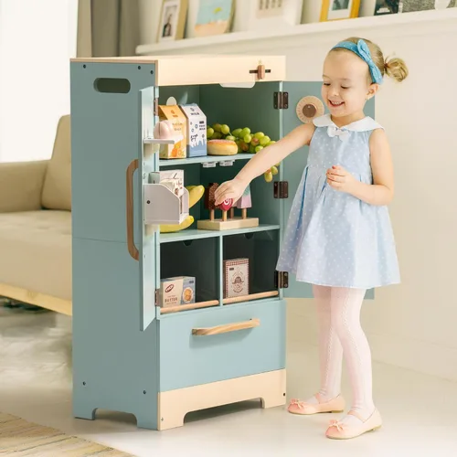 Miniatura 7 de ROBOTIME - Refrigerador de madera de juguete, para niños pequeños y grandes, con máquina de hielo y alimentos, juego de cocina de simulación