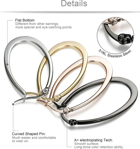 Miniatura 2 de Jstyle 4 Pairs a Set Stainless Steel Teardrop Hoop Earrings for Womens