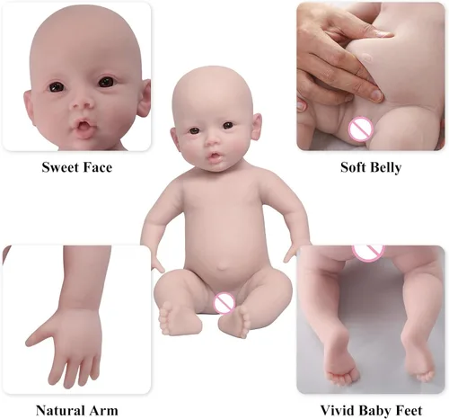Miniatura 4 de EQAIWUJIE Muñeca Reborn de silicona de 18.5 pulgadas de cuerpo completo de silicona para bebé recién nacido real (marfil, niña de 18.5 pulgadas)