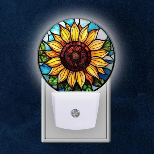 Miniatura 9 de Lámpara de Luz Nocturna LED Redonda con Sensor de Anochecer a Amanecer, Vidrio Emplomado Circular 3D con Luz Nocturna de Abejorro que se Enchufa a