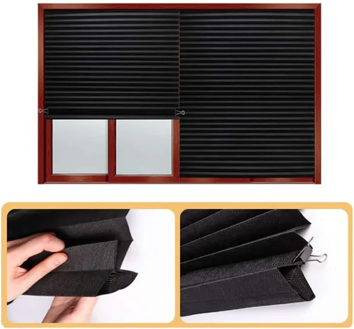 Miniatura 7 de Paquete de 2 persianas temporales para ventana, persianas plisadas autoadhesivas sin cordón sin taladro, persianas de tela para oscurecer la Blanco