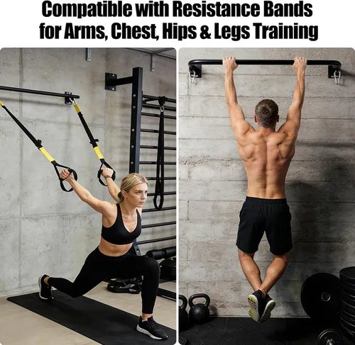 Miniatura 4 de Heavy Duty Wall Mounted Pull Up Bar with 8mm Thick Steel Plates & Heavy-Duty Carabiner, Strength Training Bar for Home Gym, Garage and Indoor