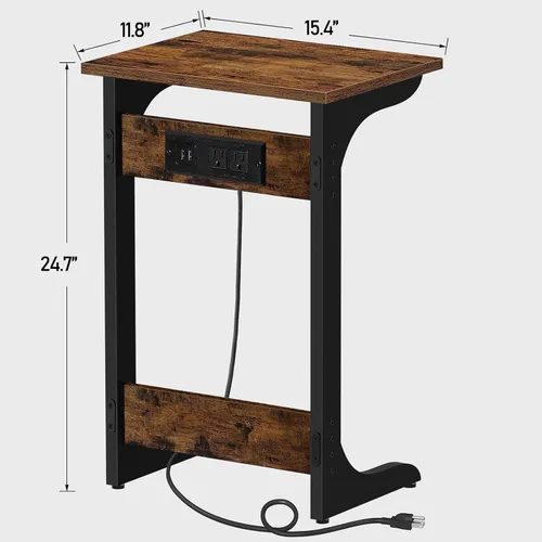 Miniatura 3 de TUTOTAK - Mesa auxiliar en forma de C con estación de carga, mesa auxiliar, mesa de sofá para espacios pequeños, bandeja de TV con 2 puertos USB