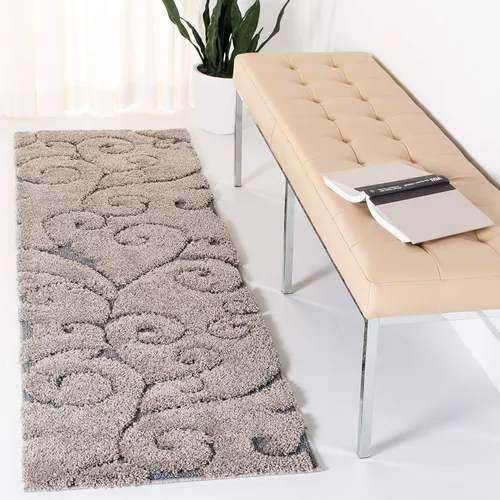 Miniatura 8 de SAFAVIEH - Alfombra de la colección Florida Shag - 10 pies redonda, color crema y beige, diseño de pergamino, no suelta pelusa y fácil de limpiar