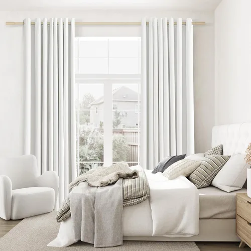 Miniatura 136 de Cream Linen Blackout Curtains 96 Length 2 Panels Set for Living Room Bedroom, 100% Black Out Thermal Insulated Linen Drapes, Room Darkening Grommet
