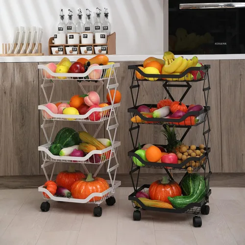 Miniatura 5 de BRIAN & DANY Estante de almacenamiento de frutas y verduras de 4 neumáticos, contenedor de cesta de almacenamiento de verduras frescas para cocina