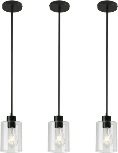 Miniatura 18 de Moderna lámpara colgante cilíndrica de cristal transparente de granja, luces de isla para cocina, mini iluminación colgante para decoración de isla