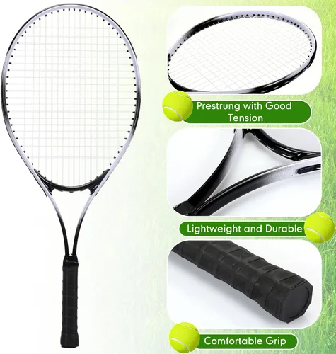 Miniatura 2 de Paquete de 4 raquetas de tenis para adultos, recreativas, para 4 jugadores, raquetas de tenis preencordadas de 27 pulgadas, raquetas de tenis