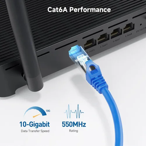 Miniatura 4 de Cable Matters Cable Ethernet Cat 6A blindado sin enganches de 10 Gbps, 75 pies, cable Cat 6A, cable Cat6A, cable Ethernet, azul