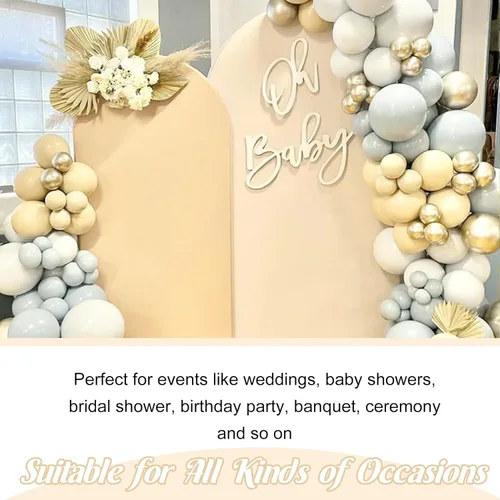 Miniatura 7 de Juego de 3 fundas de elastano ajustables para arco de boda, color beige, cubierta de fondo para arco de Chiara, parte superior redonda, para boda