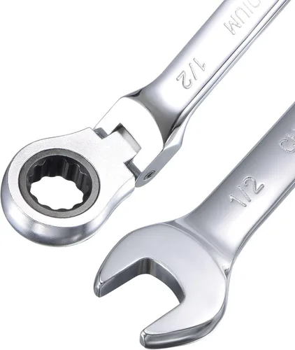 Miniatura 3 de uxcell Llave combinada de trinquete de cabeza flexible de 1/2 pulgada SAE 72 dientes Herramientas de llave de trinquete de 12 puntos, Cr-V