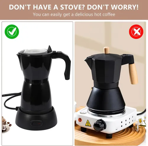 Miniatura 6 de Cafetera eléctrica para café expreso, 10.1 fl oz, 6 tazas de aluminio con protección contra sobrecalentamiento y base desmontable, cafetera italiana