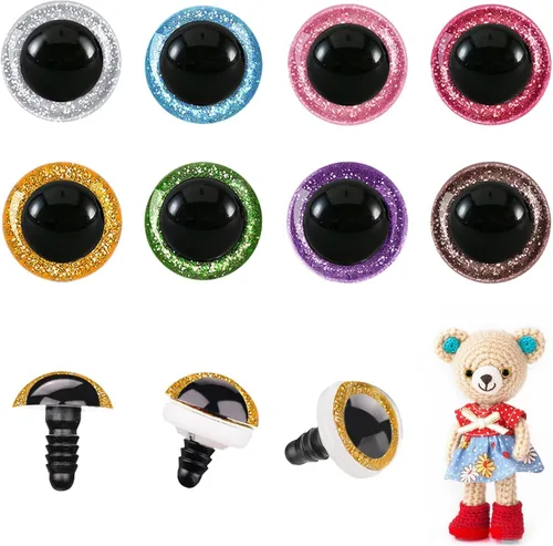 Miniatura 13 de MUCUNNIA 120 ojos de seguridad de 0.315 pulgadas para Amigurumi Ojos de seguridad de plástico con purpurina para ganchillo con arandelas, ojos