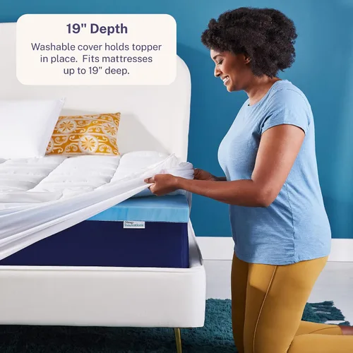 Miniatura 4 de Sleep Innovations - Cubrecolchón de gel de confort con espuma viscoelástica de memoria de doble capa, 4 pulgadas, tamaño California King, funda