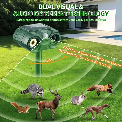 Miniatura 6 de Repelente solar de animales 2026, suplemento para exteriores, repelente de gatos recargable por USB, ardilla, conejo, zorro, dispositivos repelentes