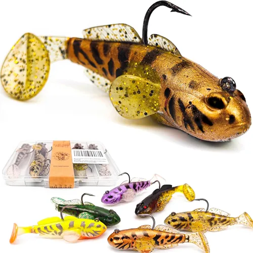Miniatura 18 de Señuelos de pesca suaves, cebos de sábalo y pececillo, señuelos de cola de paleta con cabeza de plantilla premontada para lubina, trucha