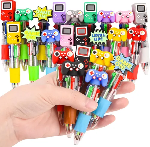 LiYiQ 25 Piezas Bolígrafos Multicolores de Videojuegos en Uno de Dibujos Animados Lindos y Divertidos 4-en-1 Bolígrafos Lindos a Granel Kawaii Forma