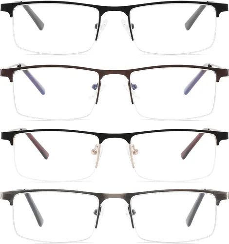 Miniatura 7 de 4 unidades de gafas de lectura con bloqueo de luz azul para hombres, elegantes lectores de computadora con marco de metal y bisagras de resorte