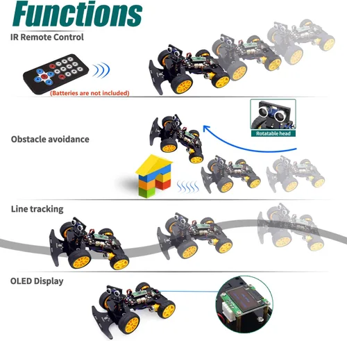 Miniatura 4 de Adeept Kit de coche inteligente compatible con Raspberry Pi Pico, seguimiento de línea, evitación de obstáculos, luz colorida, DIY STEM IR control