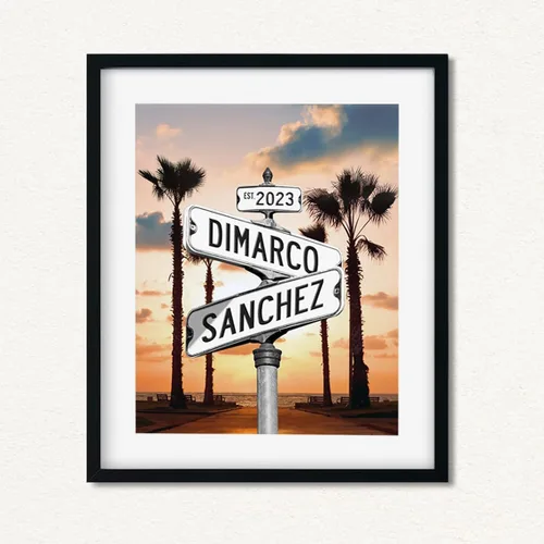 Miniatura 10 de Póster de Lienzo de Señal de Calle Vintage con Nombre Personalizado para Pareja, Póster de Lienzo de Señales de Calle de Encrucijada con Fecha