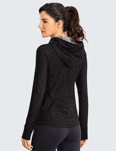 Miniatura 2 de CRZ YOGA Chaqueta con capucha y cremallera completa cepillada para mujer, con bolsillos con cremallera
