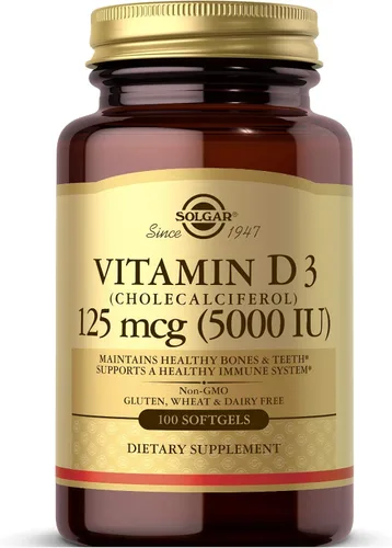 Solgar - Vitamina D3 (colecalciferol) 125 MCG (5000 UI), 100 cápsulas blandas - Ayuda a mantener huesos y dientes sanos - Apoyo al sistema