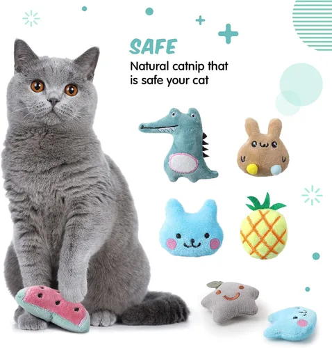 Miniatura 6 de Gejoy 20 piezas de juguetes de hierba gatera para gatos de interior, juguetes de peluche para masticar, juguetes interactivos con hierba gatera