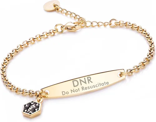 Miniatura 103 de LinnaLove - Pulsera de identificación de alerta médica con cadena Rolo simple pregrabada para mujer