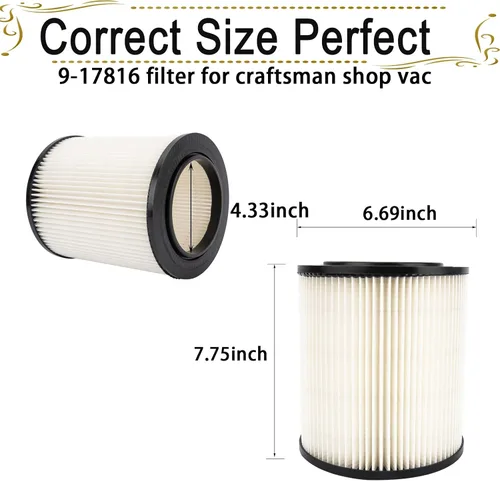 Miniatura 5 de 17816 Filtro para Shop Vac Craftsman 9-17816 Filtro Craftsman para aspiradoras húmedas/secas de 5/6/8/12/16/32 galones más grandes accesorios