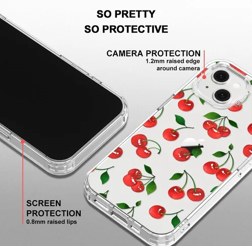 Miniatura 5 de MOSNOVO para iPhone 13/14 Funda de grado militar probada contra caídas de 2.01m Transparente con lindo diseño de cereza Claro - Linda cereza