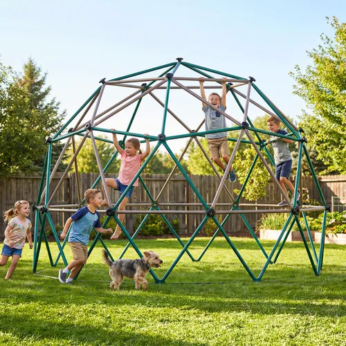 Hapfan Domo de escalada de 6.5 pies de alto, gran gimnasio de la jungla para niños al aire libre, patio trasero, barras de mono en colores naturales