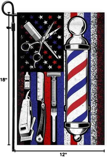 Miniatura 4 de Bandera de peluquero orgulloso para peluquero y estilista (12 x 18 pulgadas), bandera de jardín de Estados Unidos de alta calidad, banderas
