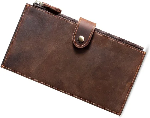 Bolso de mano grande y largo de cuero para hombre, tarjetero, chequera, organizador múltiple con cremallera
