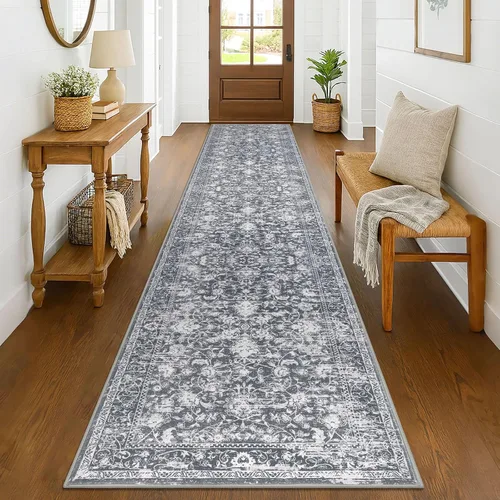 Miniatura 65 de KILOCOCO Alfombra lavable de 2 x 3 para entrada, estampado floral vintage, suave, antideslizante, azul, alfombras de cocina, tapete