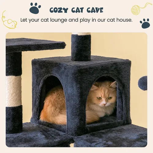 Miniatura 7 de MWPO Árbol para gatos de varios niveles de 63.8 pulgadas para gatos grandes con postes rascadores cubiertos de sisal, plataforma acolchada, hamaca