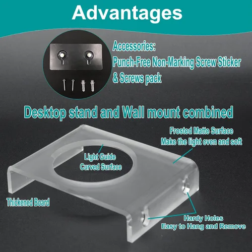 Miniatura 3 de Soporte de pared para Ech0 Dot (nuevo modelo) 5ª y 4ª generación de altavoces inteligentes Soporte Halo Glow Light Guide Bracket Crystal Clear