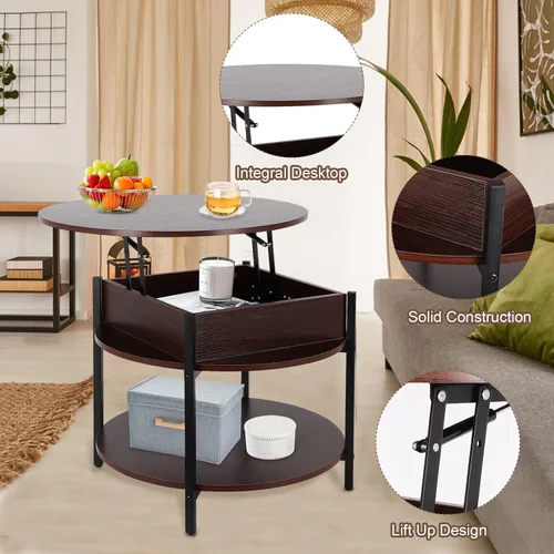 Miniatura 3 de FAHKNS Mesa auxiliar redonda con parte superior elevable con almacenamiento y compartimento oculto, mesa circular de dos niveles de 26.77 pulgadas