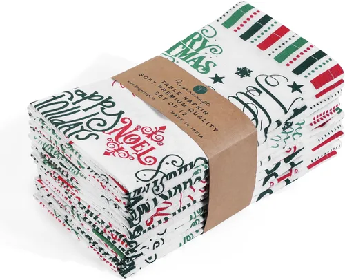 Miniatura 40 de Fingercraft - Juego de 12 servilletas de tela de mezcla de algodón y lino, con estampado, perfecta para fiestas, cenas, bodas, cócteles y Navidad