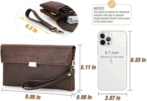 Miniatura 13 de Funda de piel de grano superior para hombre y mujer, múltiples bolsillos/ranuras, RFID de gran capacidad para tarjetas, cheques, dinero, pasaporte