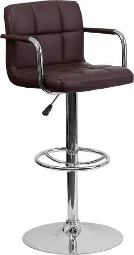 Miniatura 19 de Flash Furniture Taburete de bar de altura ajustable de vinilo acolchado gris contemporáneo con brazos y base cromada